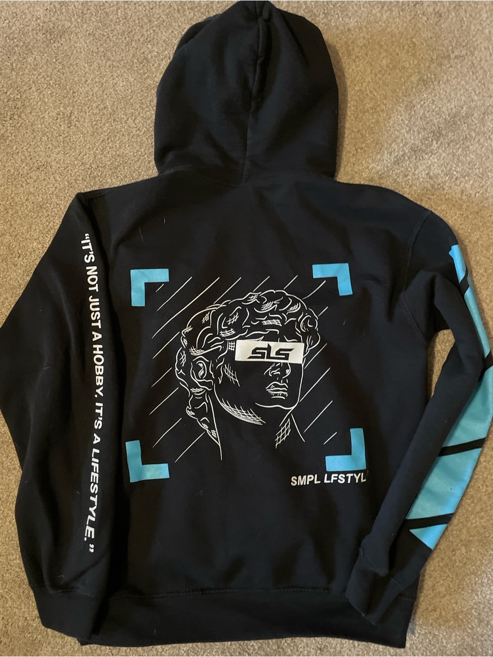 Gildan Black Hoodie with Turquoise Graphic Accents